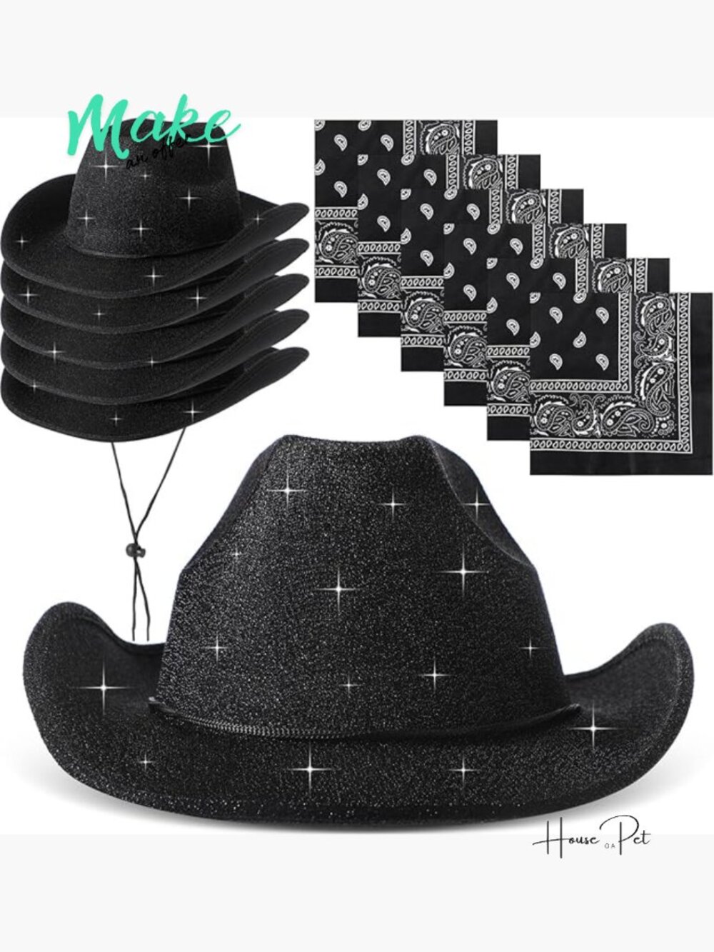 Bulk 12 Pcs Adult Cowboy Hat and Bandanas Set with Adjustable Drawstring